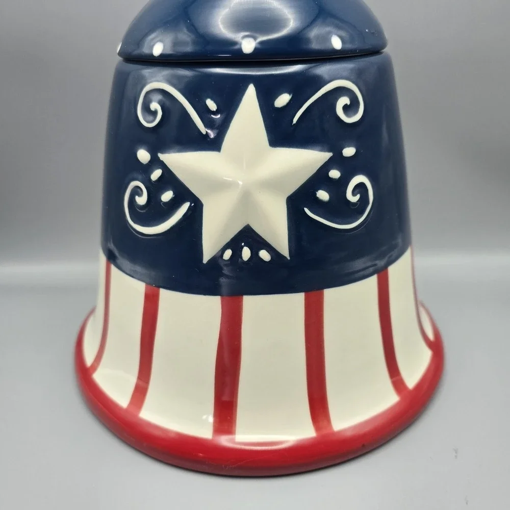 Johanna‎ Parker Carnival Cottage Mr Liberty Bell Cookie Jar Patriotic Canister